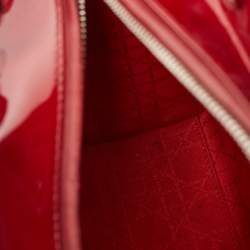 Pre Owned Dior Red Cannage Patent Leather Medium Lady Dior Tote