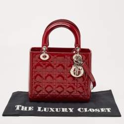 Pre Owned Dior Red Cannage Patent Leather Medium Lady Dior Tote