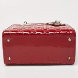 Pre Owned Dior Red Cannage Patent Leather Medium Lady Dior Tote