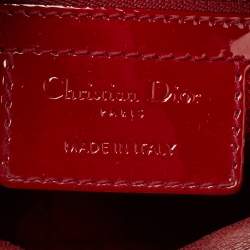 Pre Owned Dior Red Cannage Patent Leather Medium Lady Dior Tote