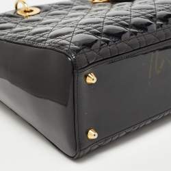 Pre Owned Dior Black Cannage Patent Leather Large Lady Dior Tote