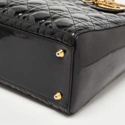 Pre Owned Dior Black Cannage Patent Leather Large Lady Dior Tote
