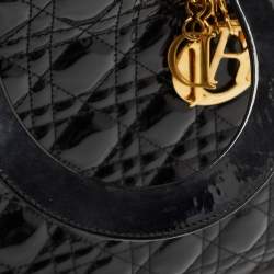 Pre Owned Dior Black Cannage Patent Leather Large Lady Dior Tote