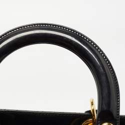 Pre Owned Dior Black Cannage Patent Leather Large Lady Dior Tote