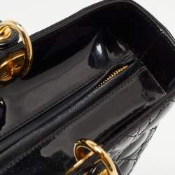 Pre Owned Dior Black Cannage Patent Leather Large Lady Dior Tote