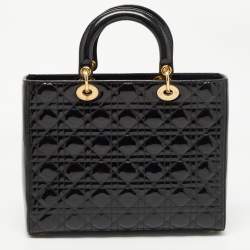 Pre Owned Dior Black Cannage Patent Leather Large Lady Dior Tote
