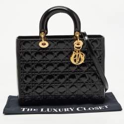 Pre Owned Dior Black Cannage Patent Leather Large Lady Dior Tote
