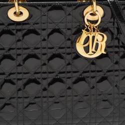 Pre Owned Dior Black Cannage Patent Leather Large Lady Dior Tote