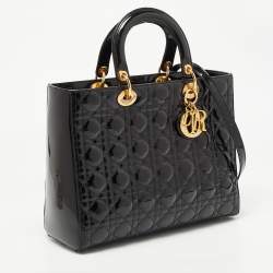 Pre Owned Dior Black Cannage Patent Leather Large Lady Dior Tote