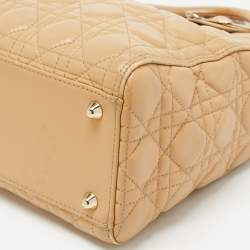 Pre Owned Dior Beige Cannage Leather Large Lady Dior Tote
