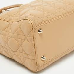 Pre Owned Dior Beige Cannage Leather Large Lady Dior Tote