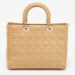 Pre Owned Dior Beige Cannage Leather Large Lady Dior Tote