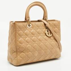 Pre Owned Dior Beige Cannage Leather Large Lady Dior Tote