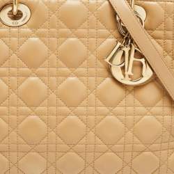 Pre Owned Dior Beige Cannage Leather Large Lady Dior Tote