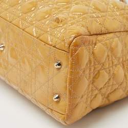 Pre Owned Dior Yellow Cannage Patent Leather Soft Lady Dior Tote