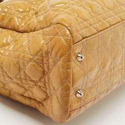 Pre Owned Dior Yellow Cannage Patent Leather Soft Lady Dior Tote