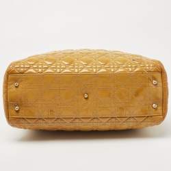 Pre Owned Dior Yellow Cannage Patent Leather Soft Lady Dior Tote