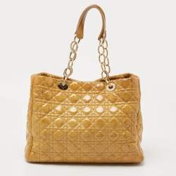 Pre Owned Dior Yellow Cannage Patent Leather Soft Lady Dior Tote