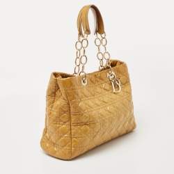 Pre Owned Dior Yellow Cannage Patent Leather Soft Lady Dior Tote