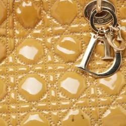 Pre Owned Dior Yellow Cannage Patent Leather Soft Lady Dior Tote