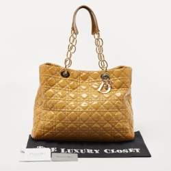 Pre Owned Dior Yellow Cannage Patent Leather Soft Lady Dior Tote