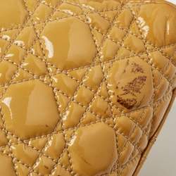 Pre Owned Dior Yellow Cannage Patent Leather Soft Lady Dior Tote