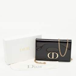 Pre Owned Dior Black Patent Leather 30 Montaigne Chain Clutch
