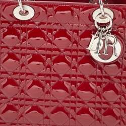 Dior Red Cannage Patent Leather Large Lady Dior Tote
