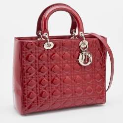 Dior Red Cannage Patent Leather Large Lady Dior Tote