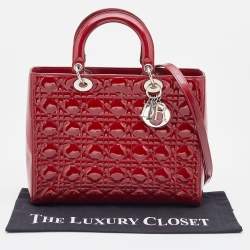 Dior Red Cannage Patent Leather Large Lady Dior Tote