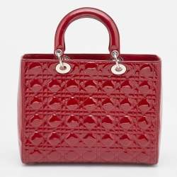 Dior Red Cannage Patent Leather Large Lady Dior Tote