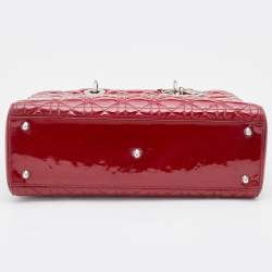 Dior Red Cannage Patent Leather Large Lady Dior Tote