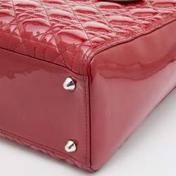 Dior Red Cannage Patent Leather Large Lady Dior Tote