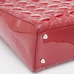 Dior Red Cannage Patent Leather Large Lady Dior Tote
