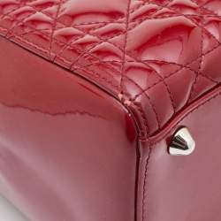 Dior Red Cannage Patent Leather Large Lady Dior Tote