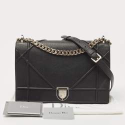 Dior Black Textured Leather Large Diorama Flap Shoulder Bag