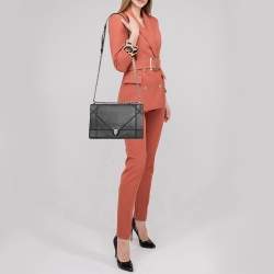 Dior Black Textured Leather Large Diorama Flap Shoulder Bag
