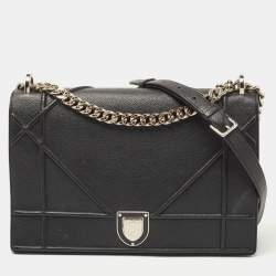Dior Black Textured Leather Large Diorama Flap Shoulder Bag