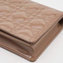 Dior Dark Beige Cannage Patent Leather Lady Dior Chain Clutch