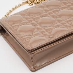 Dior Dark Beige Cannage Patent Leather Lady Dior Chain Clutch