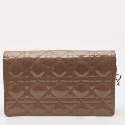 Dior Dark Beige Cannage Patent Leather Lady Dior Chain Clutch