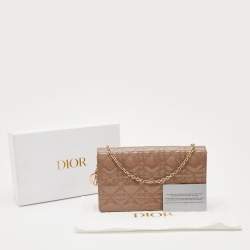 Dior Dark Beige Cannage Patent Leather Lady Dior Chain Clutch