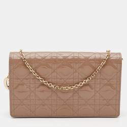 Dior Dark Beige Cannage Patent Leather Lady Dior Chain Clutch