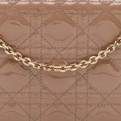 Dior Dark Beige Cannage Patent Leather Lady Dior Chain Clutch