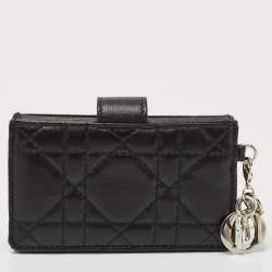 Pre Owned Dior Black Cannage Leather Lady Dior 5 Gusset Card Holder