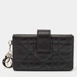 Pre Owned Dior Black Cannage Leather Lady Dior 5 Gusset Card Holder