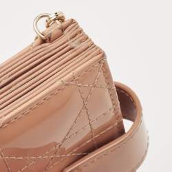 Pre Owned Dior Beige Cannage Patent Leather Lady Dior 5 Gusset Card Holder