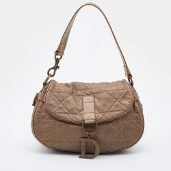 Pre Owned Dior Metallic Brown Cannage Leather Flap Hobo