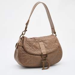 Pre Owned Dior Metallic Brown Cannage Leather Flap Hobo