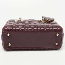 Pre Owned Dior Burgundy Cannage Leather Small My ABCDior Lady Dior Tote